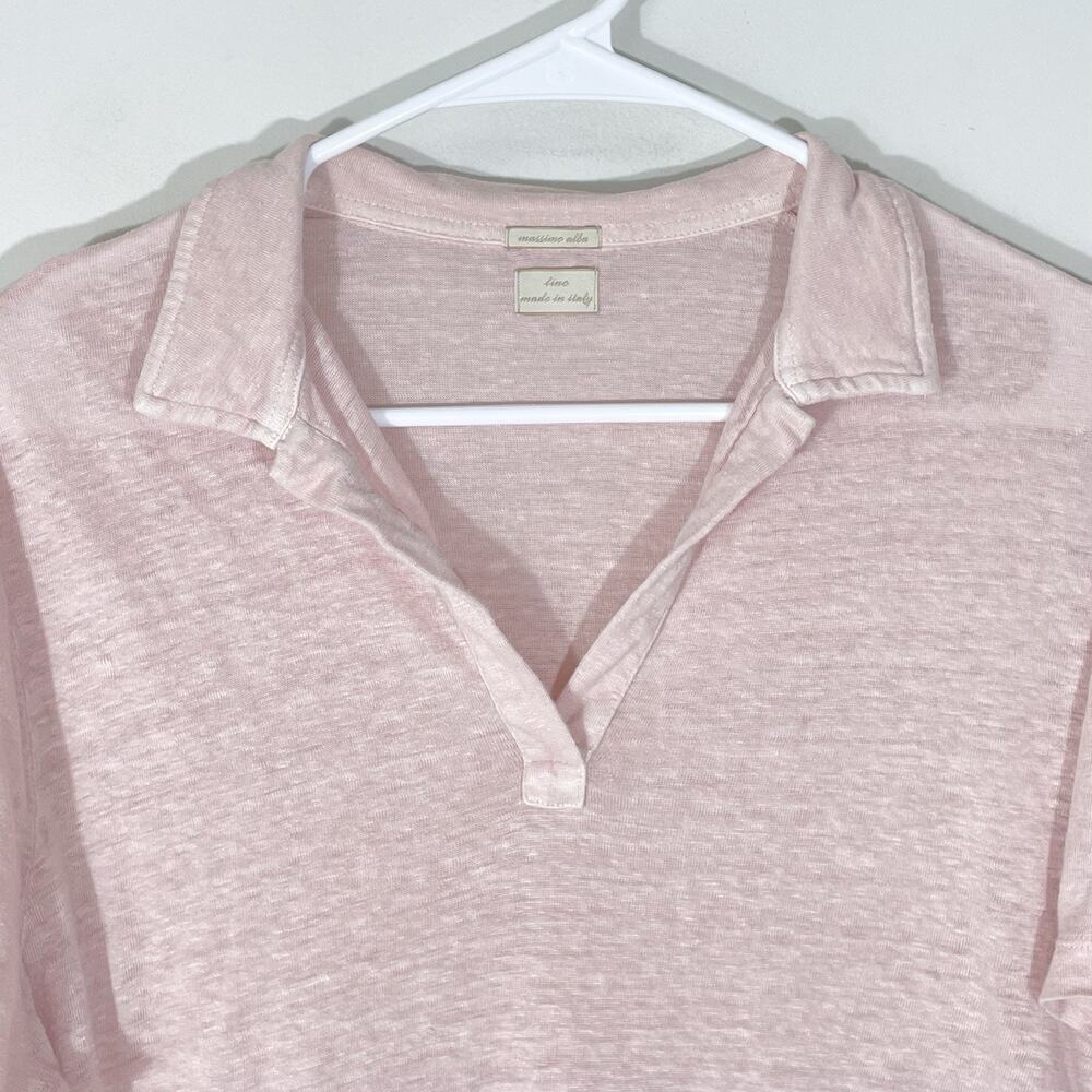 Massimo Alba 100% Linen Polo Shirt Mens Size Medium Light Pink Lino Open Collar